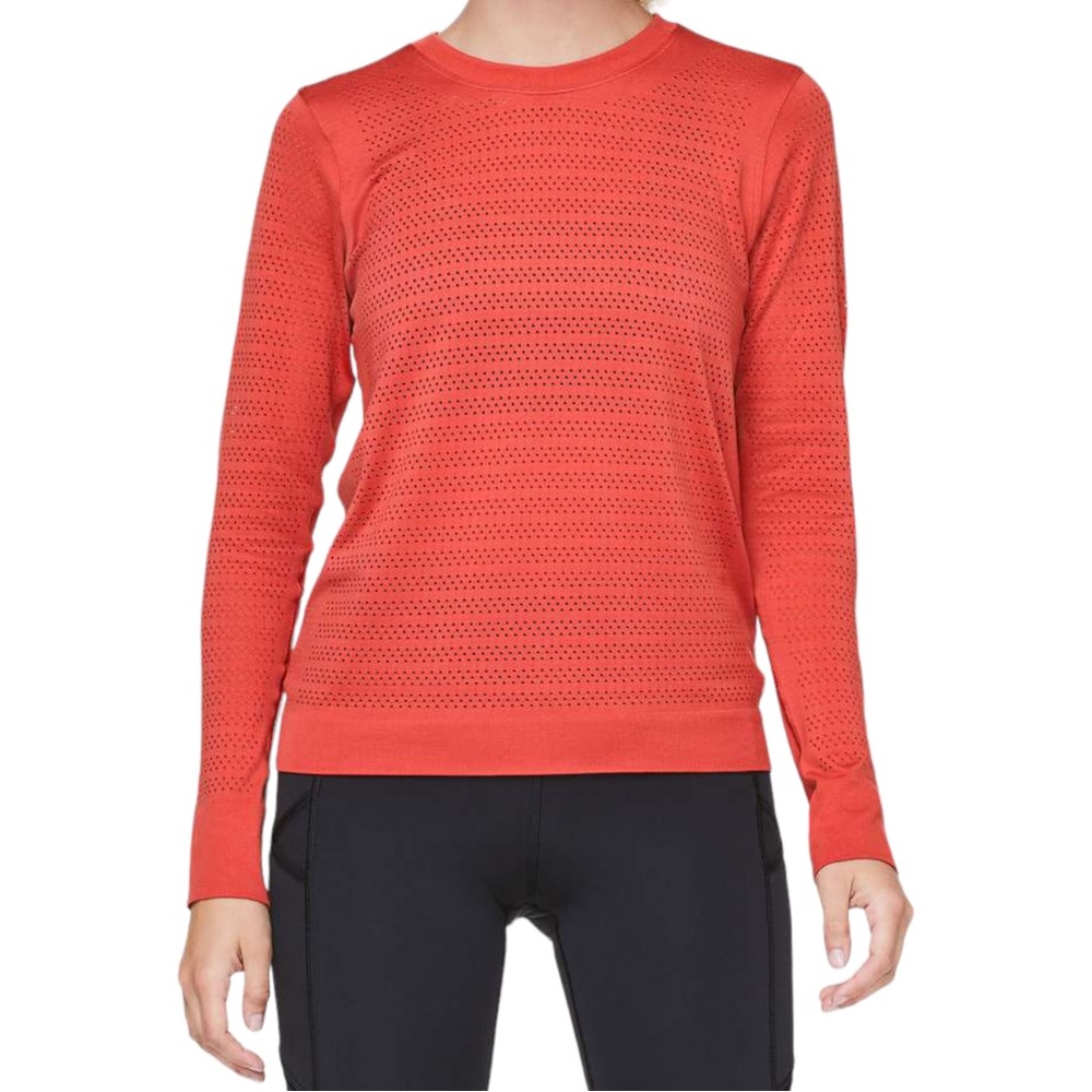 Lululemon Breeze By Long Sleeve Orange Perforated Lightweight Long Sleeve